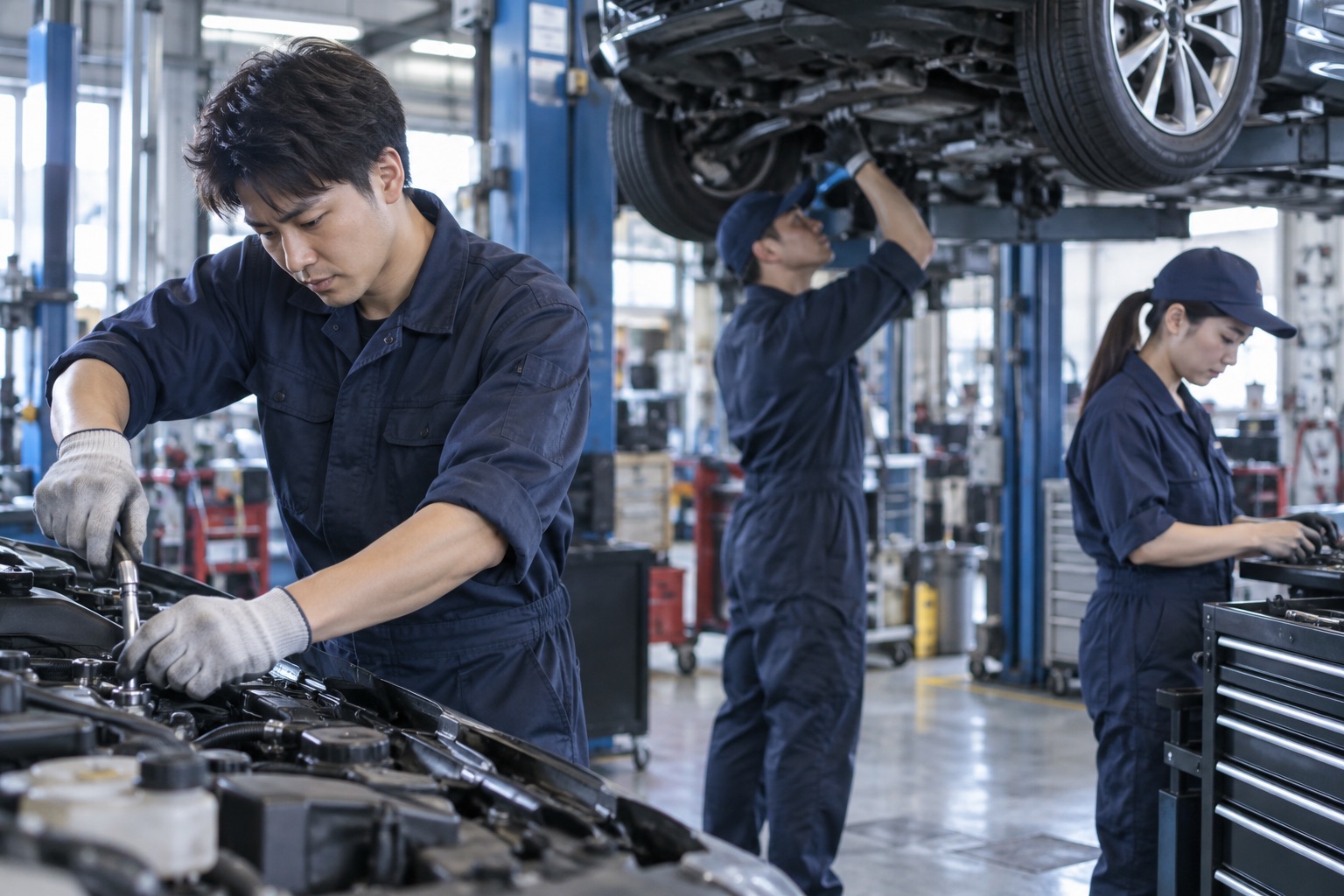 国産車ディーラーの整備現場のイメージ